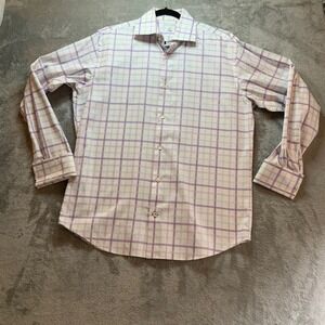 Banana Republic Mens Purple White Plaid Long Sleeve Dress Shirt Large 16-16.5